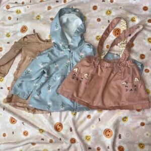 Baby Girl's 3-Piece Bundle: Dress, Jacket, and Overalls Skirt - 9 Month